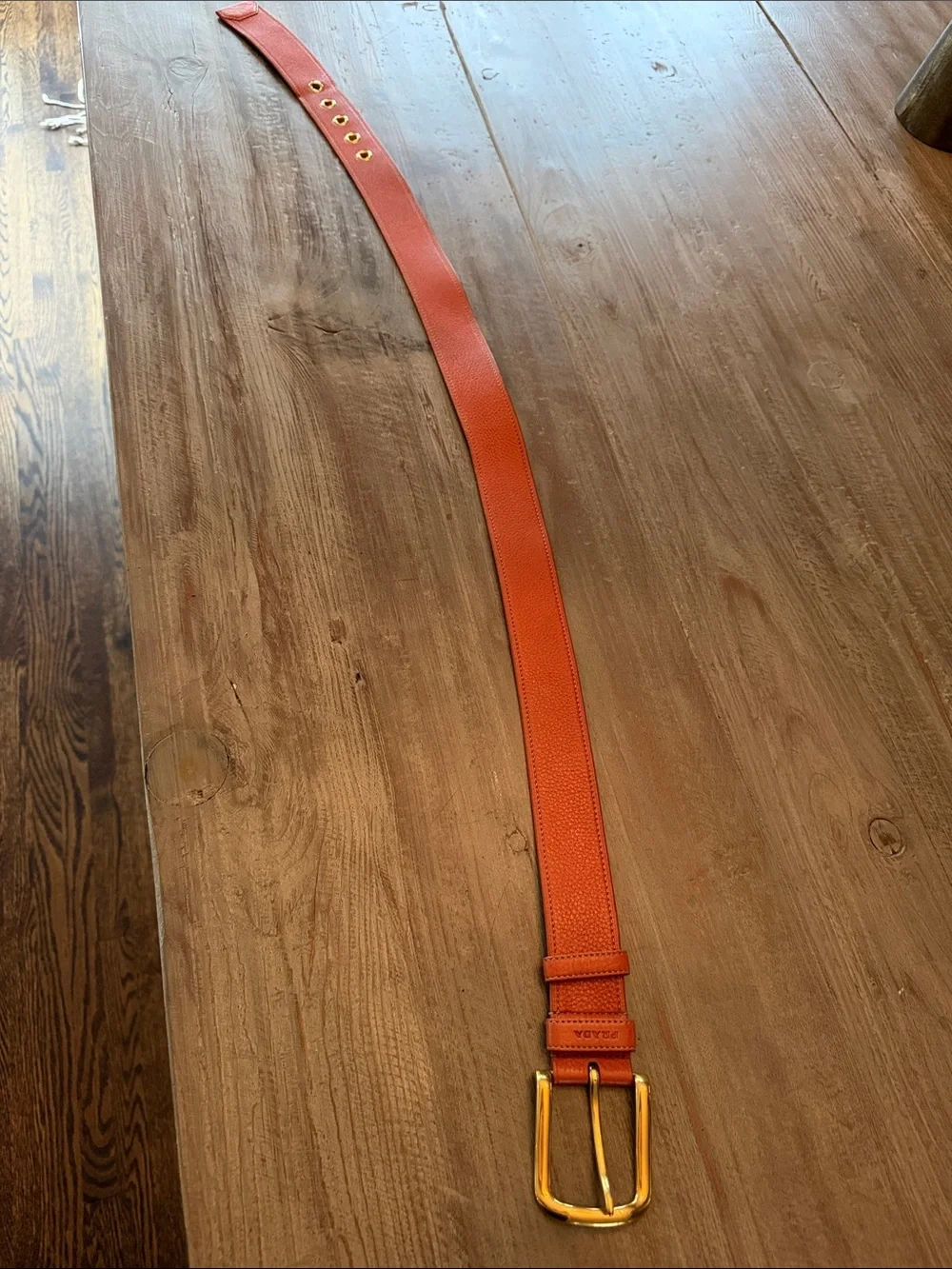 Prada Orange Leather Belt with Gold Hardware